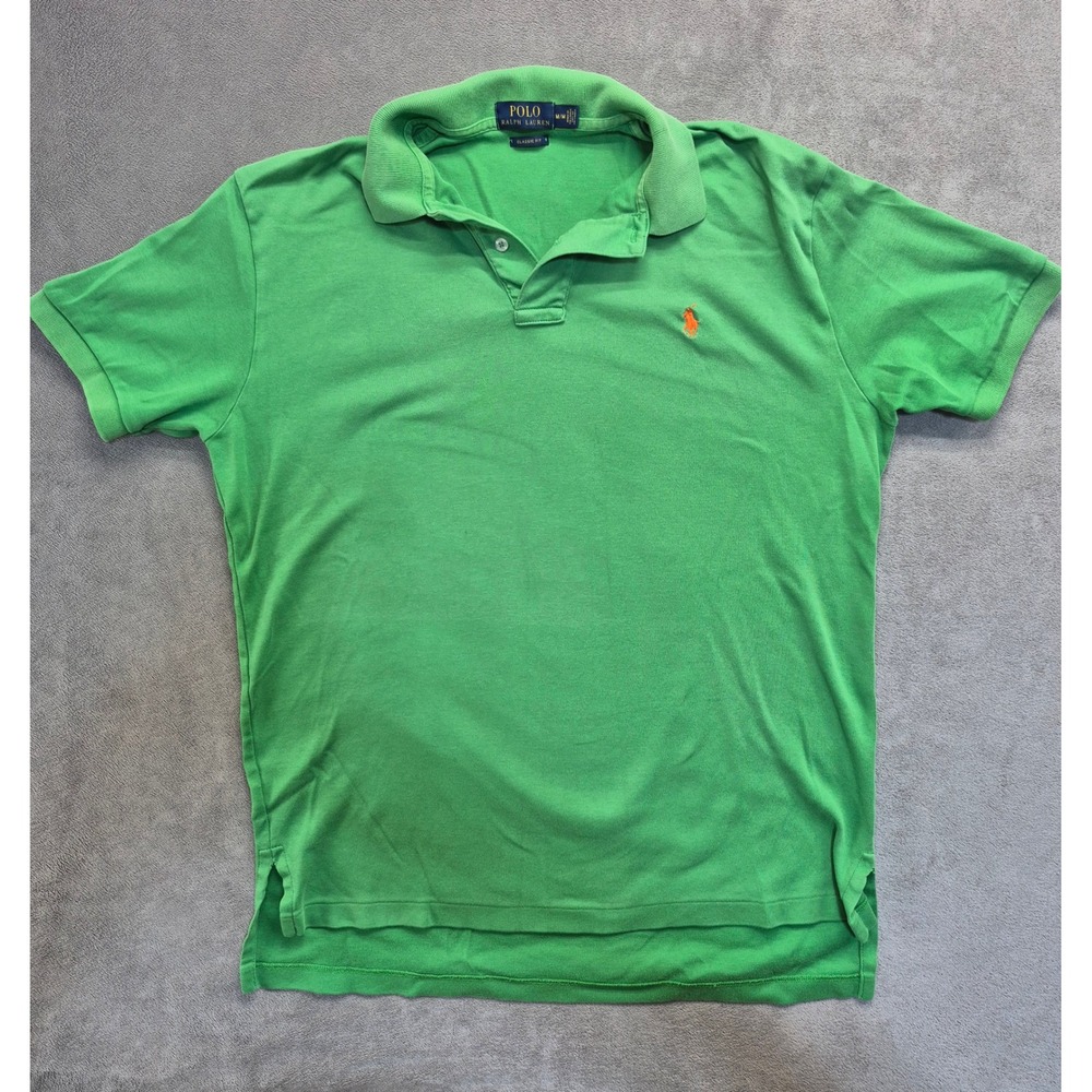 Polo Ralph Lauren Mens M Green Polo Shirt Classic Fit Orange Pony Short Sleeve